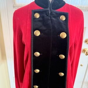 Ralph Lauren Red and Black Cardigan with Gold Buttons